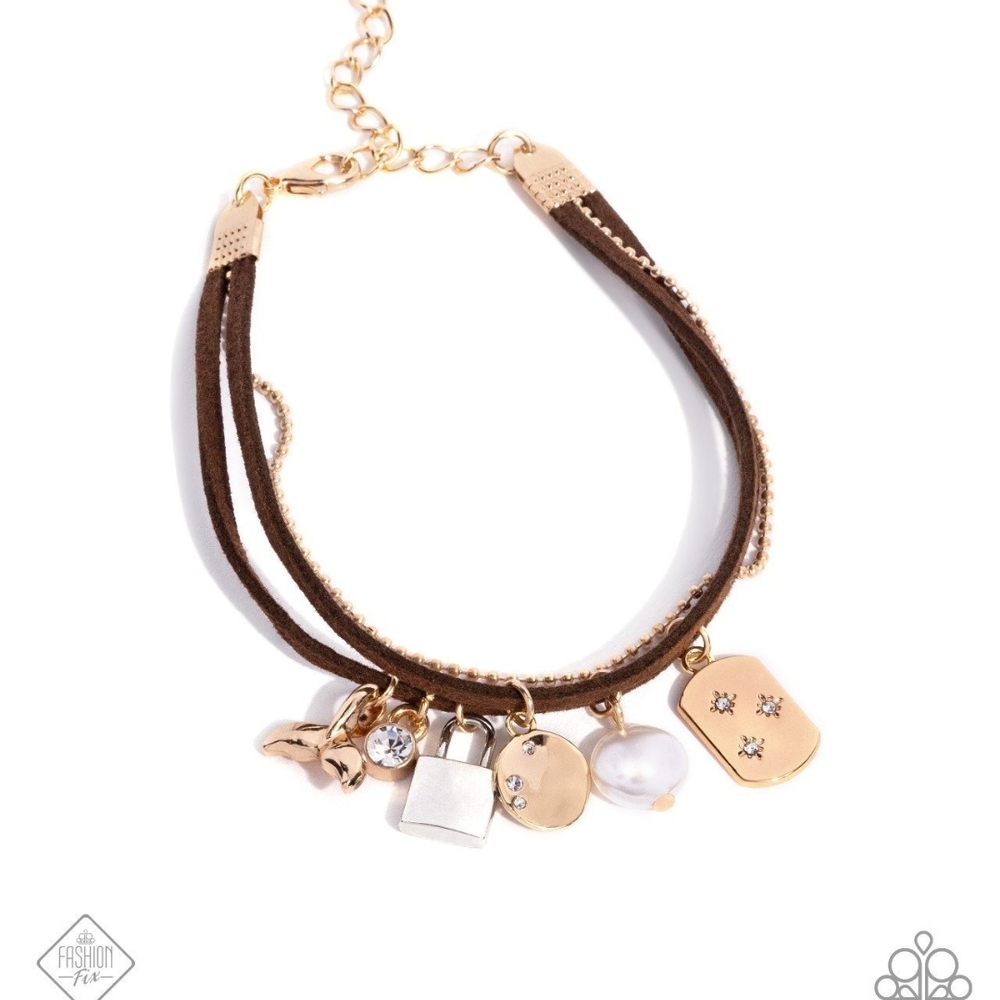 Brown and Gold Charm Bracelet Serendipitous Suede Brown Bracelet Fashion Jewelry